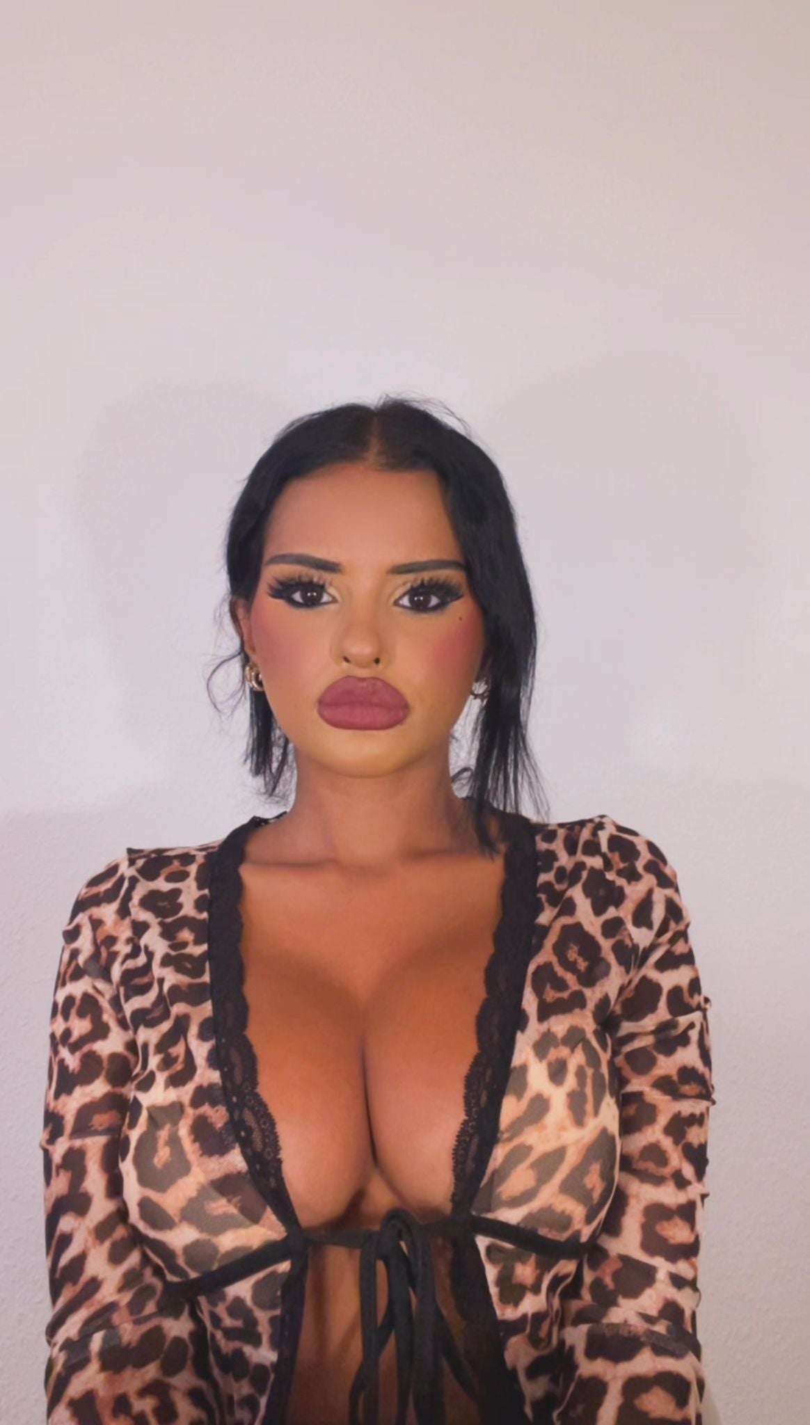 Petite Sexy Playful Long Sleeve Leopard Print Lace Patchwork Cardigan